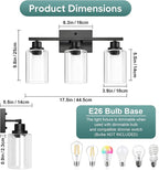 Ascher Bathroom Light Fixtures, 3-Light Vanity Light Over Mirror, Matte Black - Image 2
