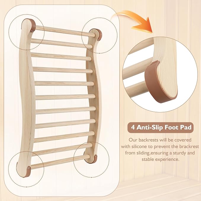 Sauna Backrest Sauna Accessories Wooden Slip-Resistant Non-Toxic Comfortable - Image 3