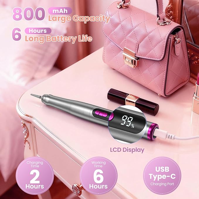 Cordless Nail Drill 35000RPM, Portable Electric Nail File - Image 2