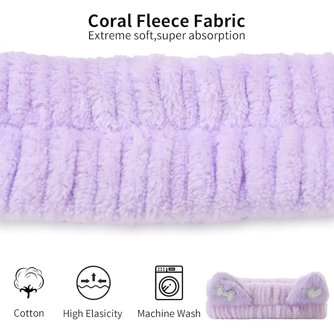 Spa Headband for Washing Face, 2 Pack Cute Cat Ear Hair Band for Shower Yoga - Image 3