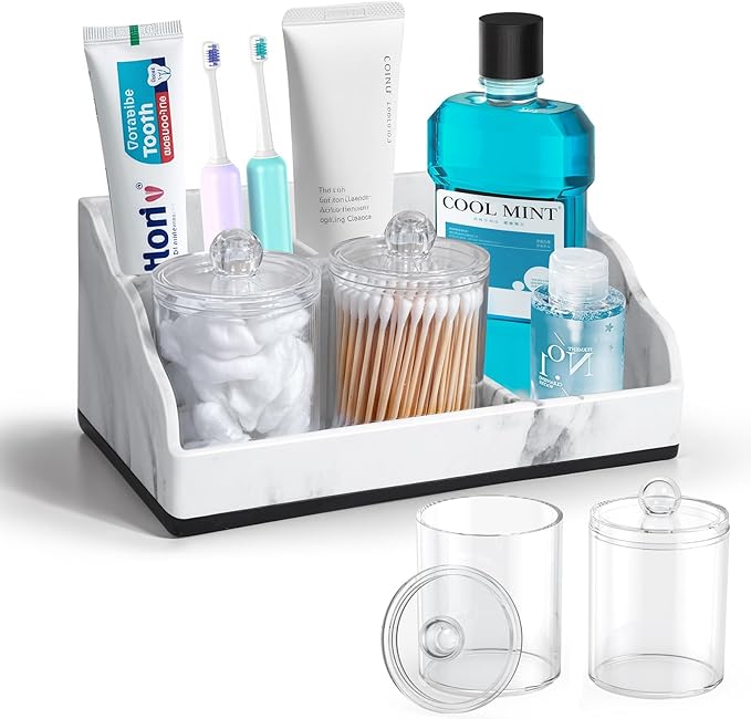 TuCao Marble Bathroom Countertop Organizer, Toothbrush Holders by TuCao