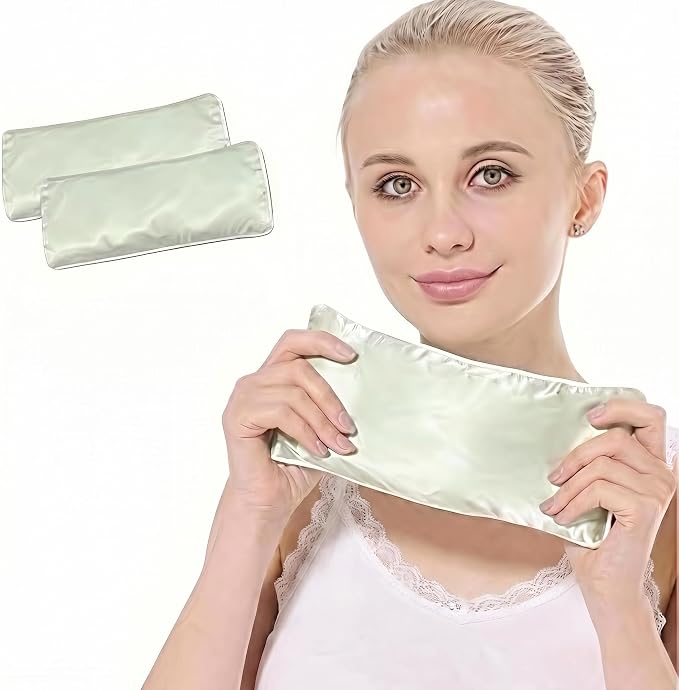 Flexseed Eye Pillow, Hot or Cold Weighted Satin Eye Mask, Microwaveable Moist by SereLune