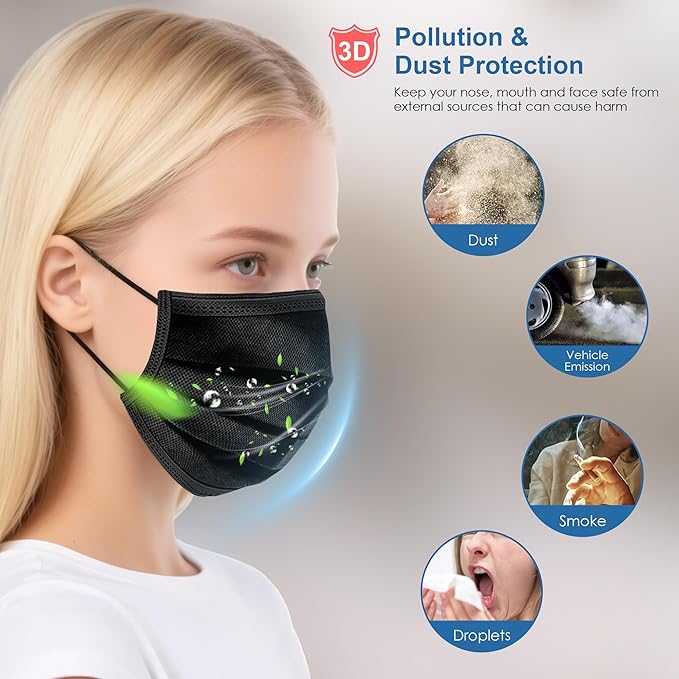 NNPCBT Black Disposable Face Masks 125 Pack, 3-Ply Breathable Mask - Image 4