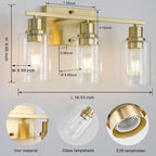 3-Lights Gold Bathroom Light Fixture, Brushed Brass Vanity Light - Image 2