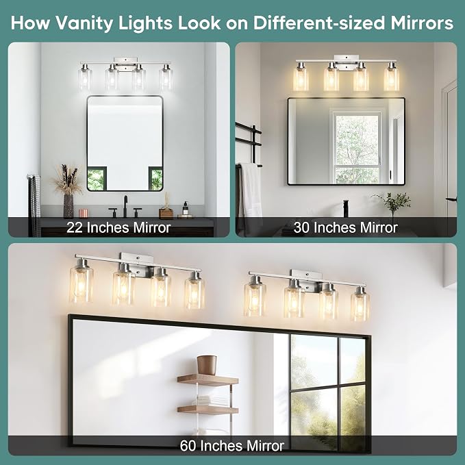 Ascher Bathroom Light Fixtures, 4-Light Vanity Light Over Mirror, Brushed - Image 6