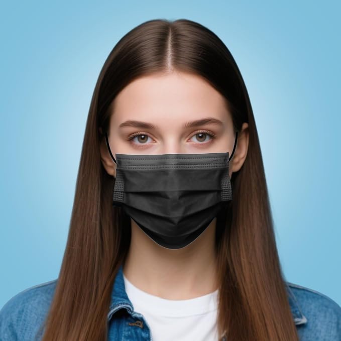 LEMENT 100 Pcs Disposable Face Masks, 3 Ply Face Masks Black Disposable Mask - Image 6