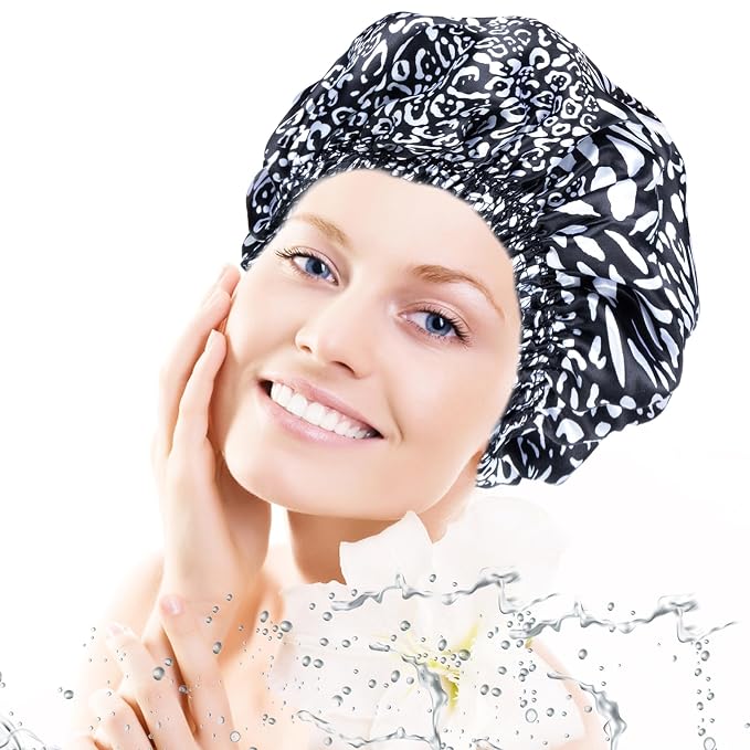 4 PCS Shower Caps for Women, Elastic and Reusable Bath Caps, Double Waterproof - Image 6