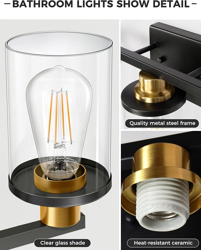 L LOHAS LED 3-Light Black and Gold Bathroom Light Fixtures, 20 Inch Modern - Image 4