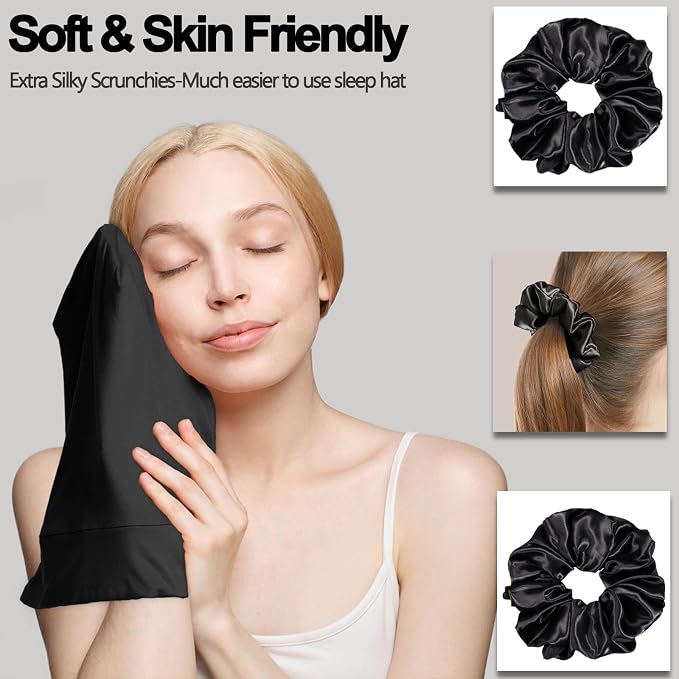 Sleep Cap Bonnet for Sleeping, Adjustable Cooling Ice Silk Lined Hair Bonnets - Image 7