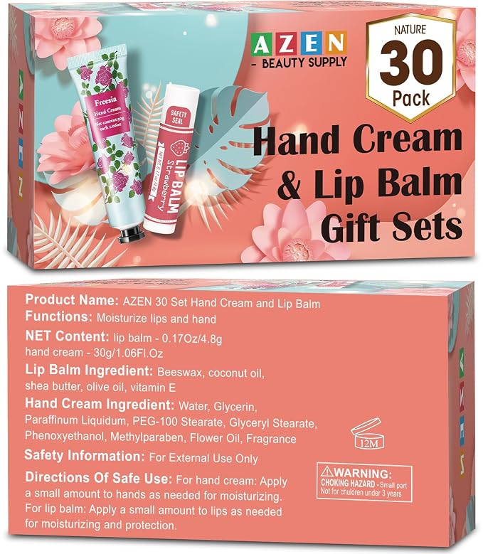 AZEN 30 Sets Bulk Gifts, Hand Cream and Lip Balm Bulk Set - Image 9