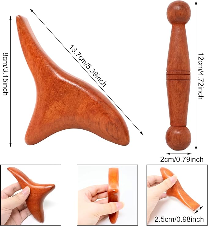 Honbay 2PCS Reflexology Tools Wood Body Massage Tools Triangle Massager Wooden - Image 2