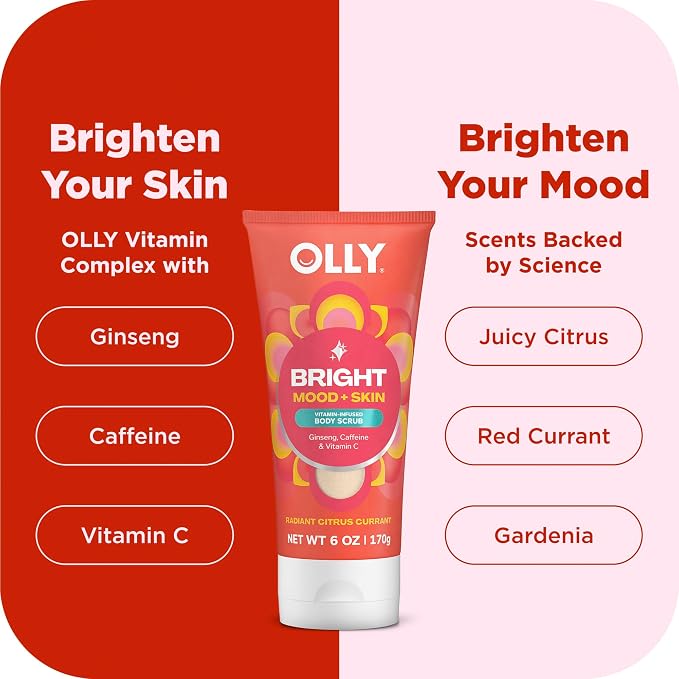OLLY Bright Body Scrub with Ginseng, Caffeine & Vitamin C– Nourishing Cleanser - Image 4