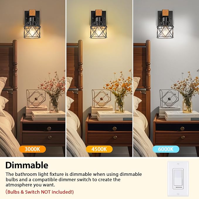 Wall Sconces Set of Two, Farmhouse 1-Light Matte Black Vanity Lights - Image 4