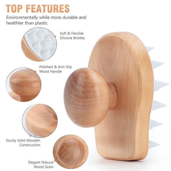 Hangerspace Scalp Massager Shampoo Brush, Wooden Wet and Dry Hair Scalp Care - Image 3