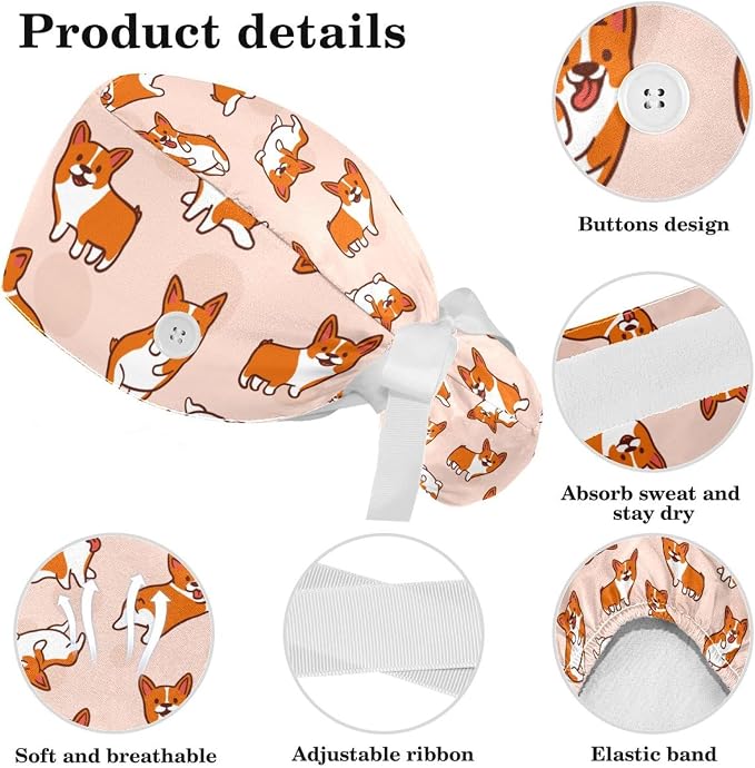 Adjustable Brown Dachshund Dog Blue Surgical Scrub Cap - Image 4