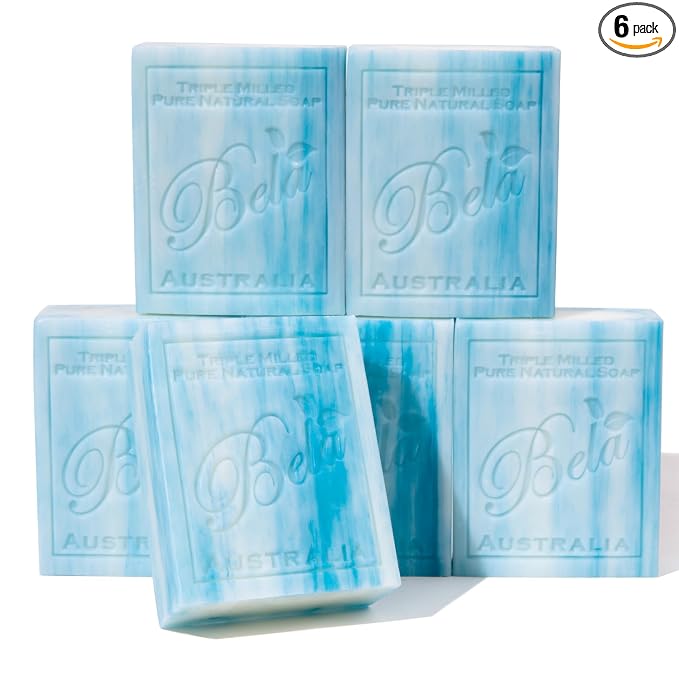 BELA Ocean Soap 3.3 OZ Pack of 6, Long Lasting French Triple Milled Bar Soap by BELAPURENATURALSOAPSANDODORELIMINATINGHOMEFRAGRANCES