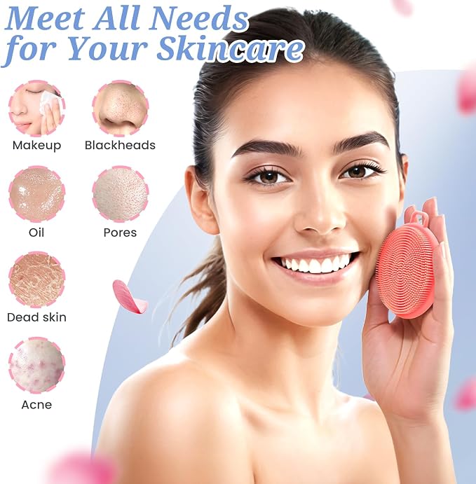 Silicone Back/Body/Face Scrubber & Soft Bath Glove Set 4PCS, Gentle Exfoliating - Image 7