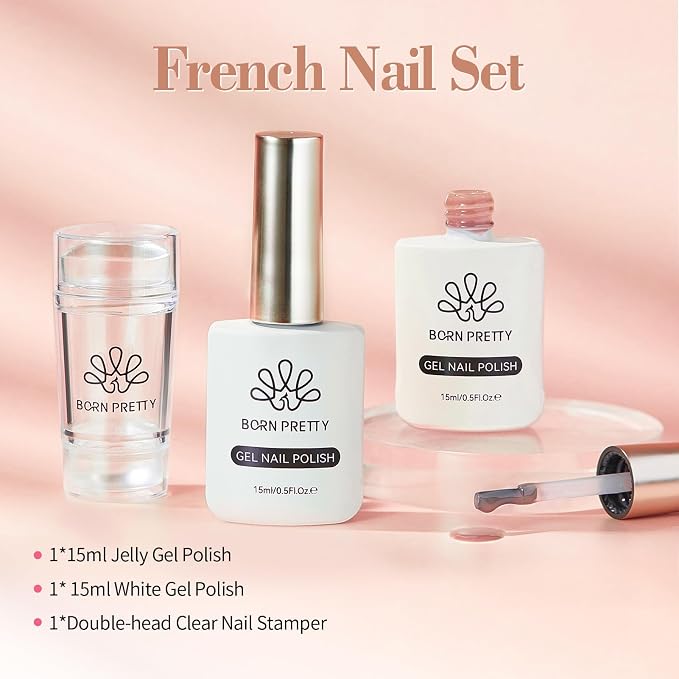 Born Pretty French Manicure Kit, Nail Stamper and 2Pcs Gel Nail Polish - Image 7