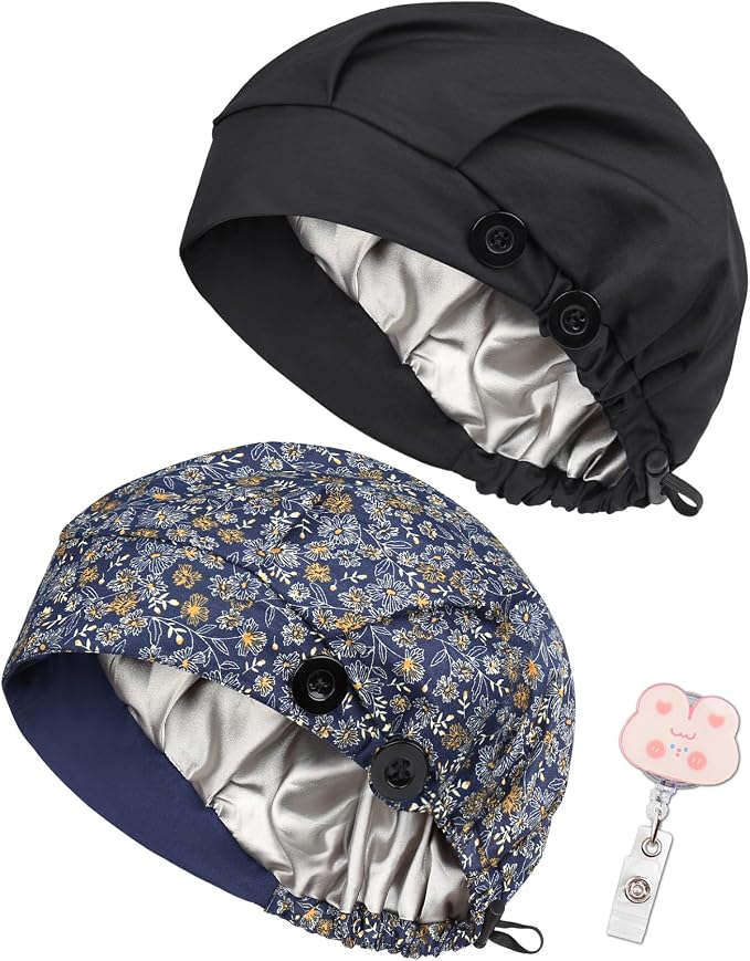 2 Pack Satin Lined Bouffant Scrub Caps by Yuest