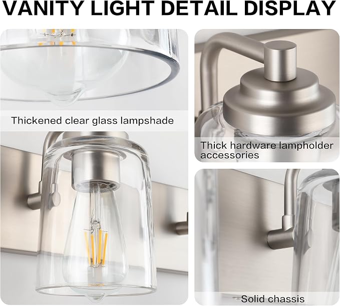 SOLFART Brushed Nickel Vanity Light Bathroom Light Fixtures Over Mirror 3 Light - Image 3