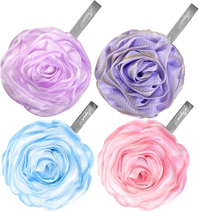 LAYUKI Bath Loofah, Shower Sponge, Body Scrubber, Rose-Shaped by LAYUKI