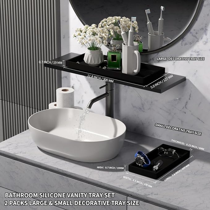 BBK Bathroom Vanity Tray- 2 Pack Silicone Bathroom Tray - Image 3