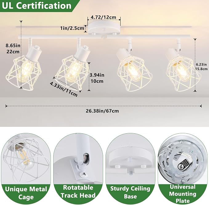 Baocuz 4-Lights Kitchen Light Fixtures Ceiling Mount, Adjustable - Image 2