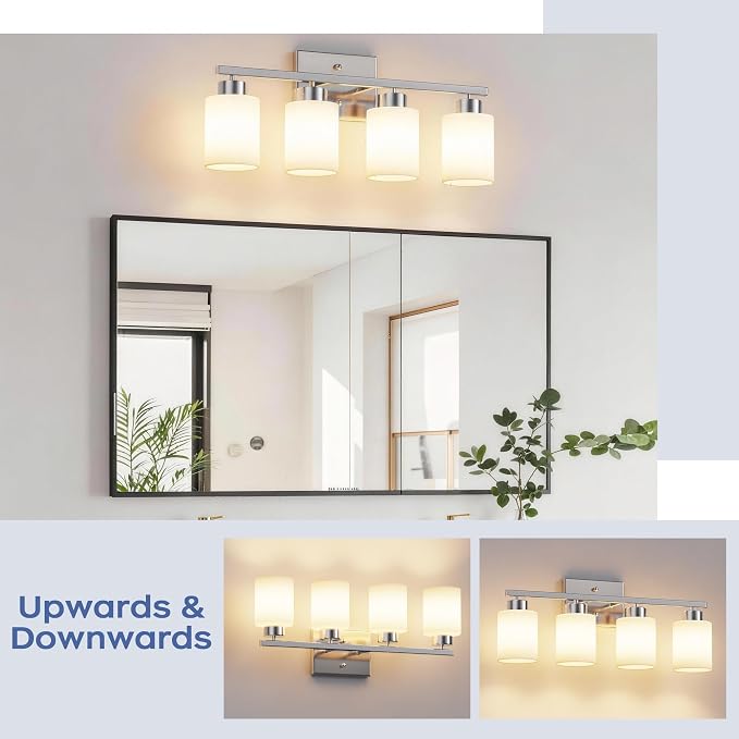 PARTPHONER 4-Light Brushed Nickel Bathroom Light Fixtures, Modern Vanity Light - Image 4