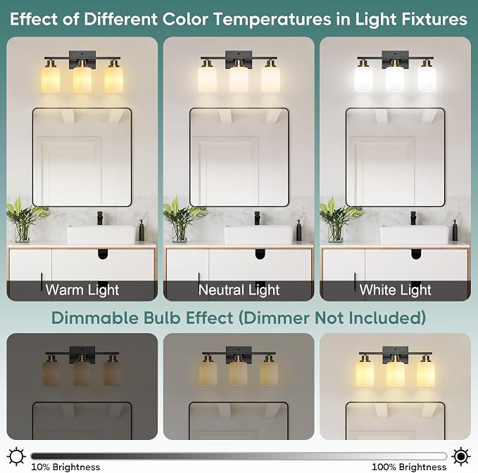 Ascher Bathroom Light Fixtures, 3-Light Vanity Light Over Mirror, Wall Lamp - Image 4