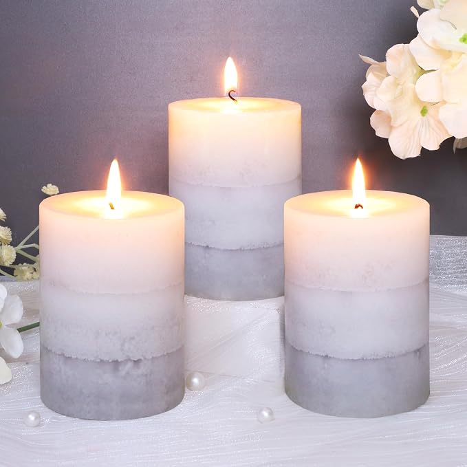 Set of 3 Scented Pillar Candles Creamy Coconut Scented 3" x 4" Long-Lasting - Image 2