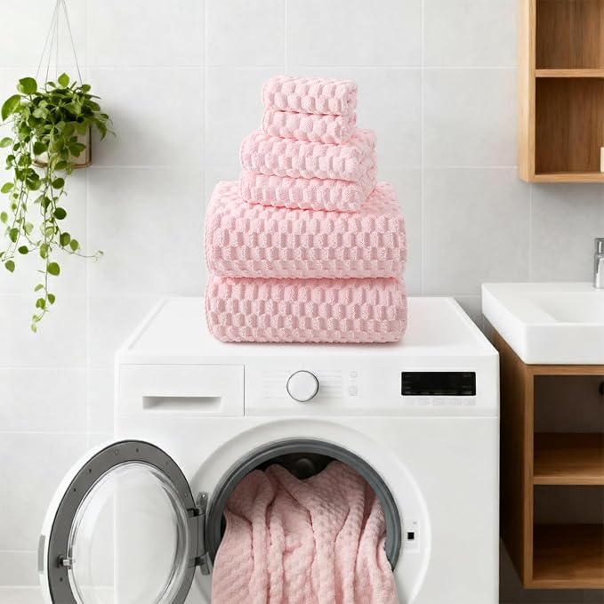 REDKISS Pink Microfiber Bath Towels Set of 6-35x70 Inches Oversized Bath Sheets - Image 7