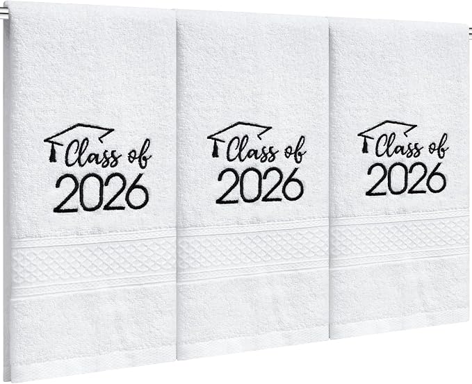 MASHAN Class of 2026 Graduation Hand Towels 3 Pack, 100% Cotton Soft Absorbent by MASHAN