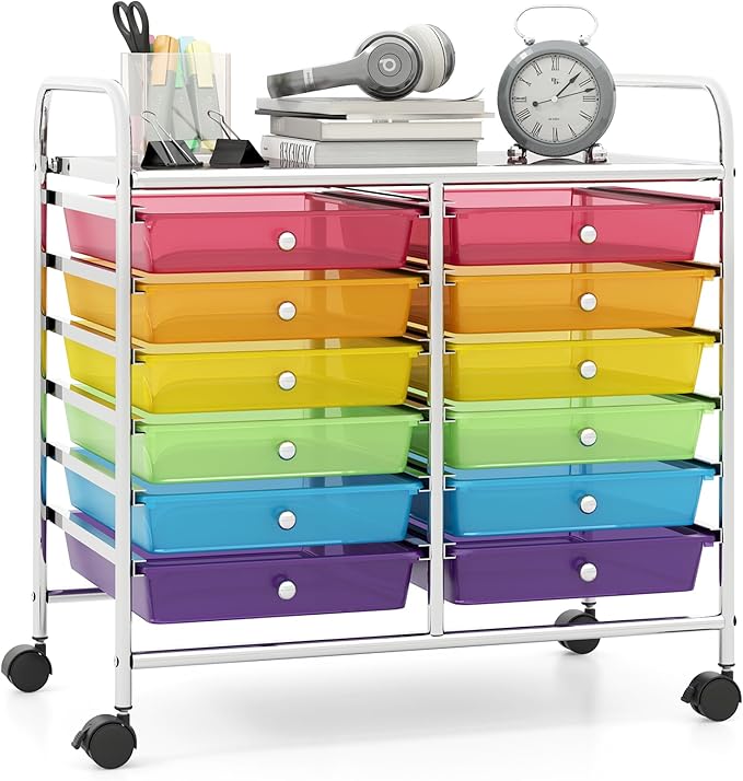 Giantex 12 Drawers Rolling Cart, Mobile Storage Drawer Cart, Classroom by Giantex