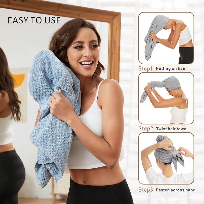 2 Pack Large Microfiber Hair Towel Wrap - Image 5