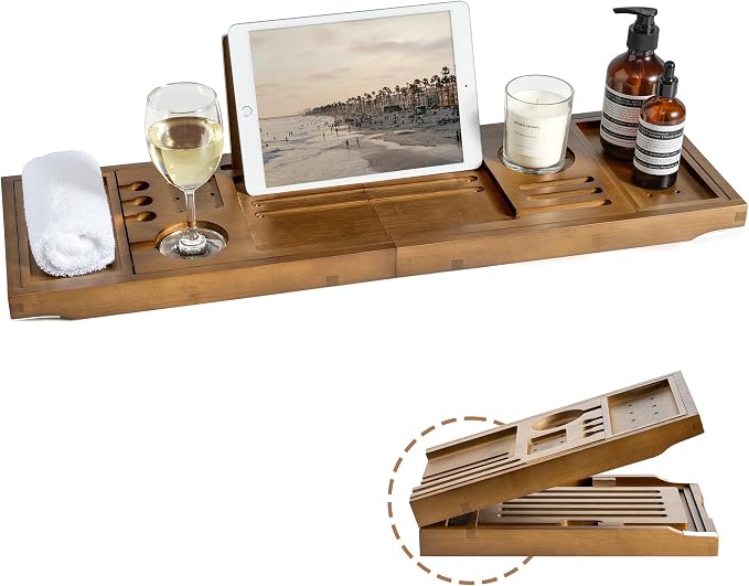 Bamboo Bathtub Tray Caddy by Unknown
