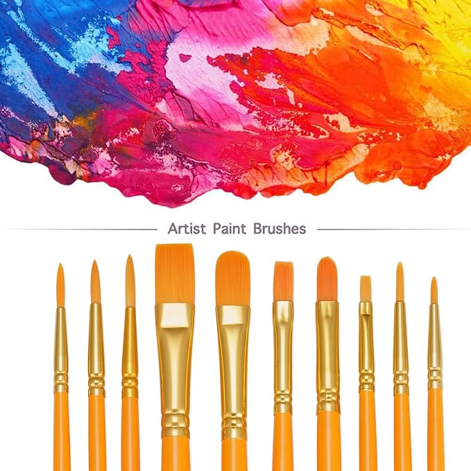 BOSOBO Paint Brushes Set, 10 Pieces Round Pointed Tip Paintbrushes Nylon Hair - Image 2