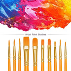 BOSOBO Paint Brushes Set, 10 Pieces Round Pointed Tip Paintbrushes Nylon Hair - Image 2