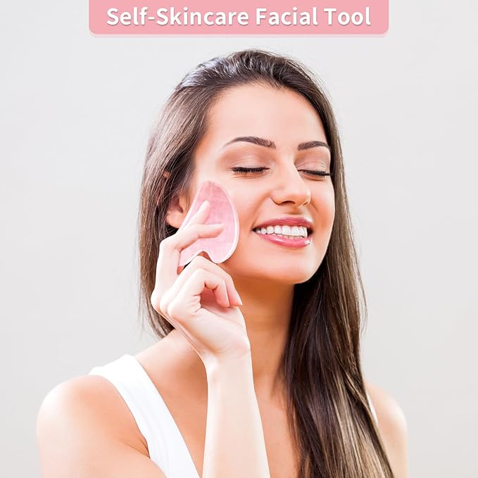 Gua Sha Facial Tools, Natural Rose Quartz Guasha Tool - Image 7