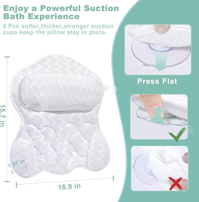 Bath Pillow for Tub, Bathtub Pillow, Bath Pillows for tub Neck and Back Support - Image 2
