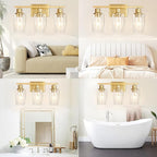 Gold Bathroom Wall Lights Brushed Brass 3-Light Vanity Light Fixtures Modern - Image 2