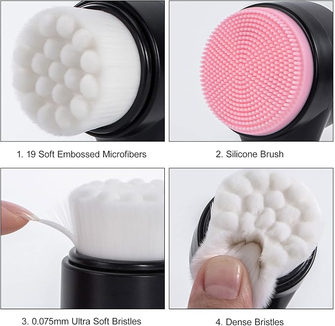 Face Brush 2 in 1, Facial Cleansing Exfoliating Scrubber Brush, Silicone Double - Image 3
