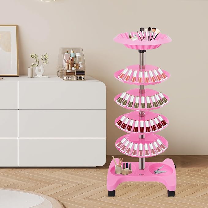 Nail Polish Trolley Organizer, 5 Tiers 360° Rotating Tray Nail Polish Spinning - Image 7