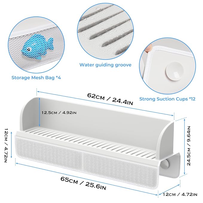 Splash Guard for Bathtub Kids, Toy Tray Caddy Holder Storage, Bath Toy Storage - Image 2