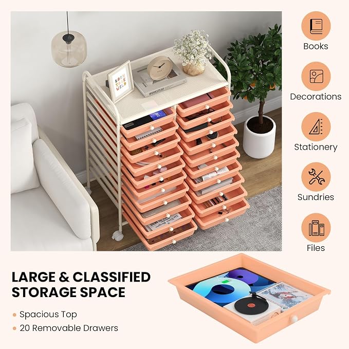 Giantex 20 Drawers Rolling Cart, Mobile Storage Drawer Cart, Classroom Organizer - Image 5