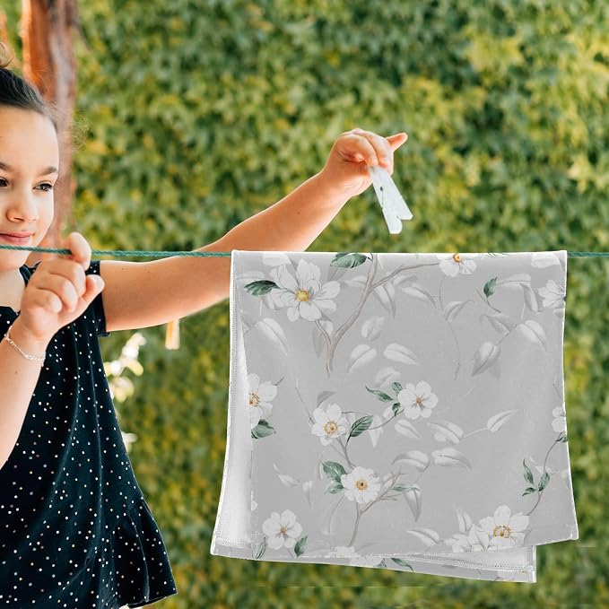 White Grey Blossom Flower Hand Towels - Image 4