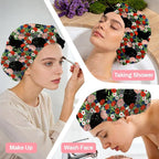 Black Cat Reusable Shower Cap Flower Double Layer Waterproof Shower Caps Large - Image 6