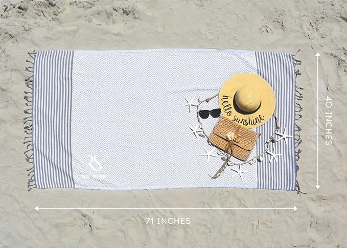 RAY SILVER Turkish Beach Towel – 100% Turkish Cotton 40"x71" Quick Dry - Image 5