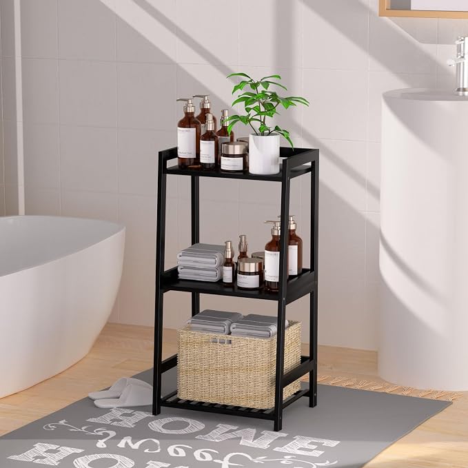 POXAKA 3 Tier Bamboo Bathroom Shelves, Ladder Shelf - Image 8
