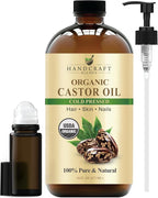 Handcraft Blends Cold-Pressed Organic Castor Oil 16 Fl Oz | Glass Bottle | Roll by HandcraftBlends