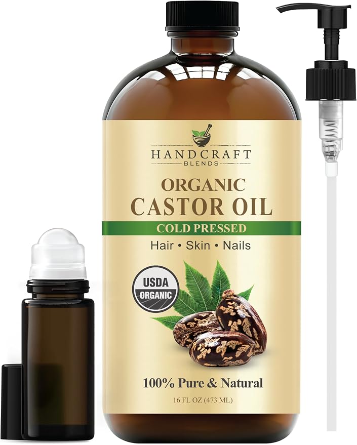 Handcraft Blends Cold-Pressed Organic Castor Oil 16 Fl Oz | Glass Bottle | Roll by HandcraftBlends